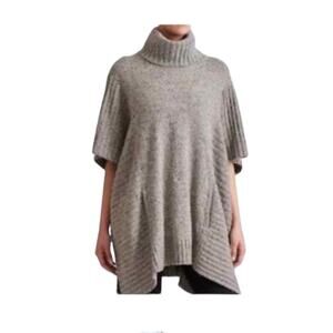 Athleta large XL donnegal wool blend sweater poncho butterfly gray shawl warm